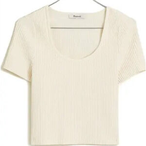 Madewell Cream Ribbed Crop T-Shirt